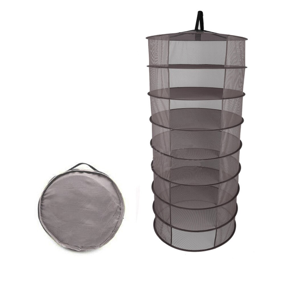 8 lager hängande korg hopfällbar tork nätställ ört torrt nät öppningsform torkpåse mesh 60cm diameter för örter blommor: Grå