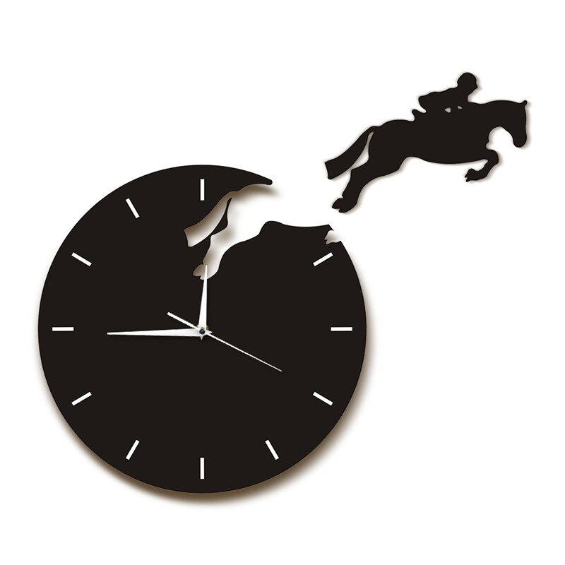 Bricolage 3D horloge murale cheval chevalier amusant horloge mur Art acrylique miroir Stickers muraux peintures murales décor à la maison bébé chambre de bébé décalcomanies modernes: Black