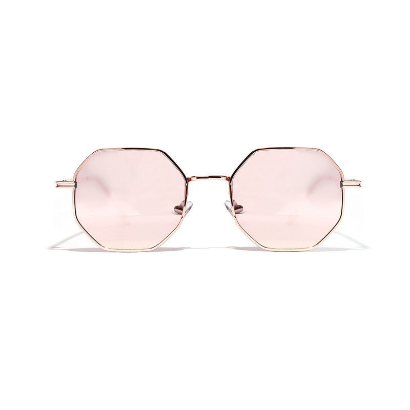 Retro polygon solbriller mænd kvinder luksus lyserød linse runde solbriller vintage lille ramme spejl farve solbriller