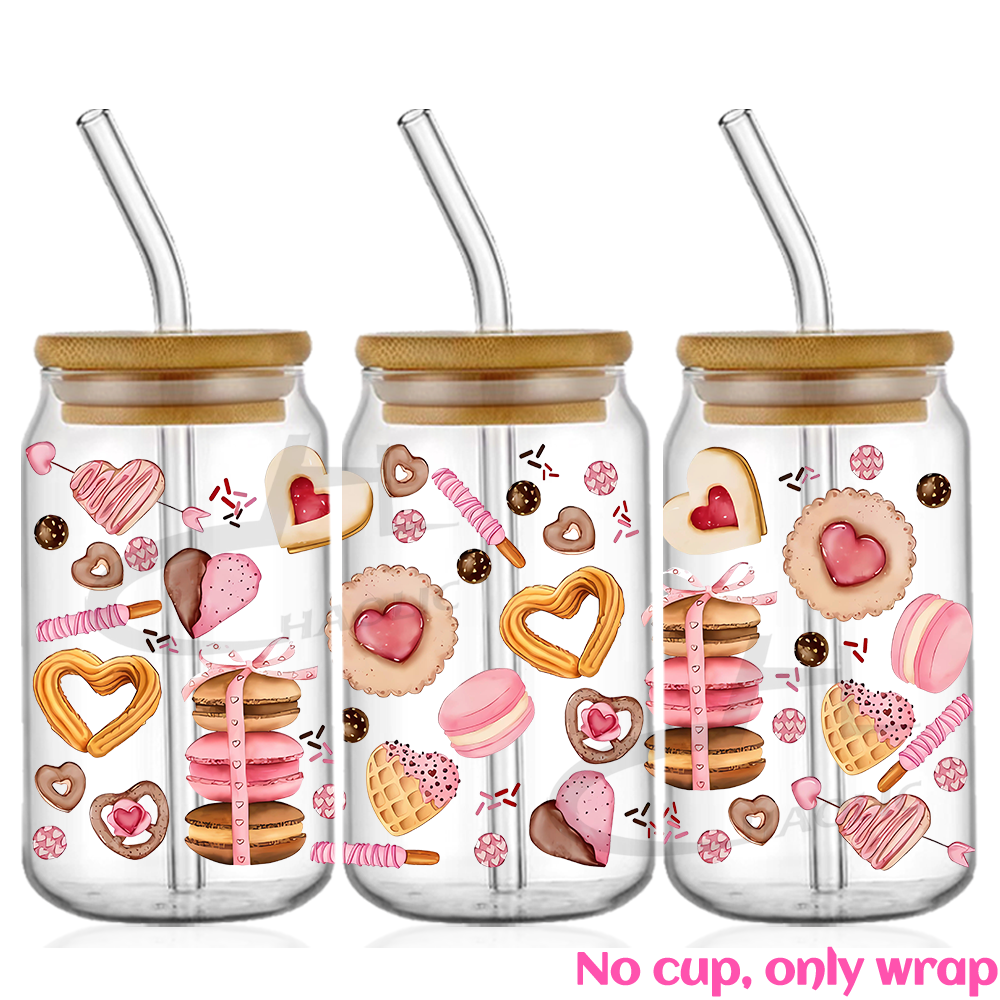 Roze zwierige strikken UV DTF Cup Wrap voor 16oz Libbey bierglas kan mooie liefde linten schattig girly Cup Wrap UV DTF sticker: Rood