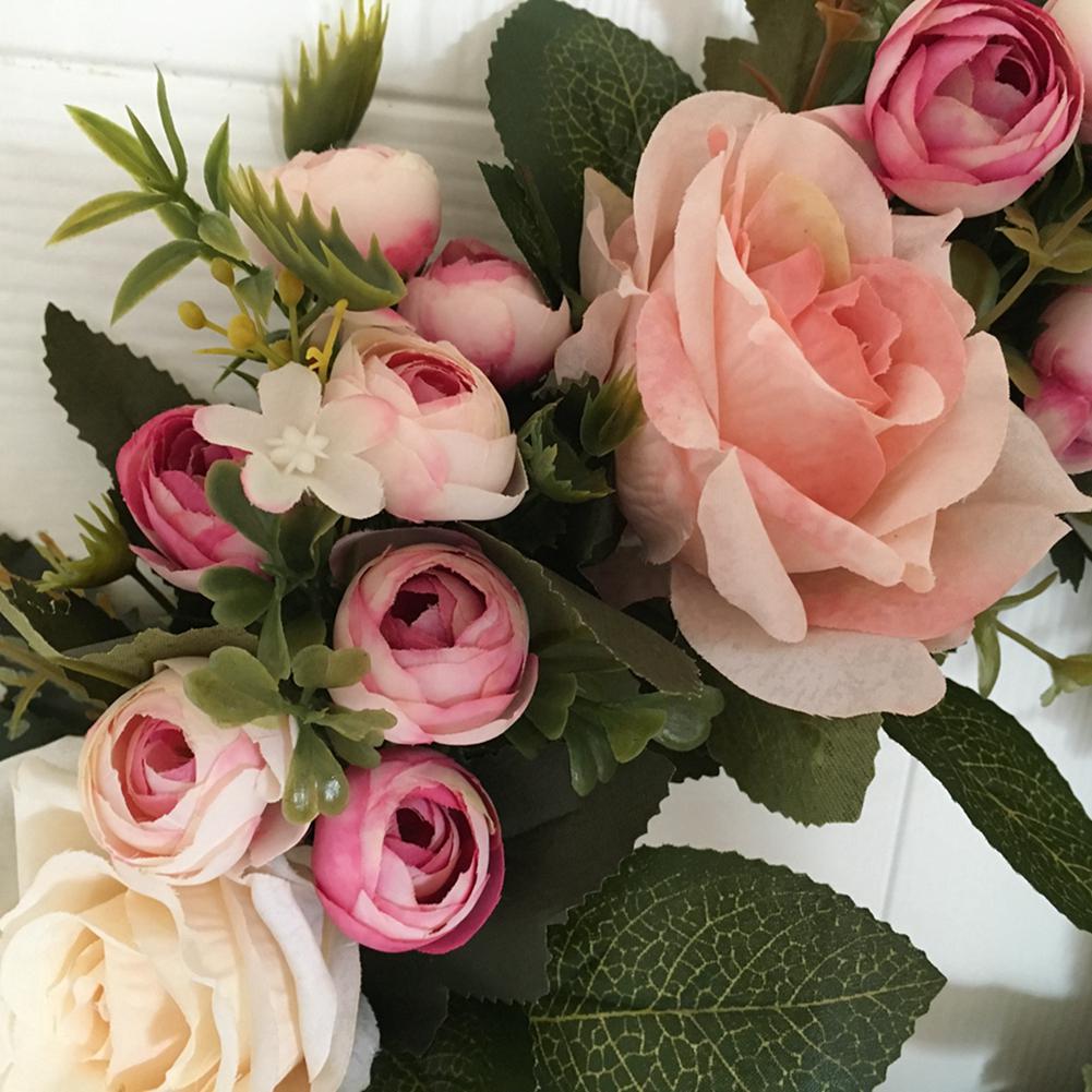 40cm Artificial Rose Garland Floral Wreath Door Hanging Wall Window Decoration Festival Wedding Decoration