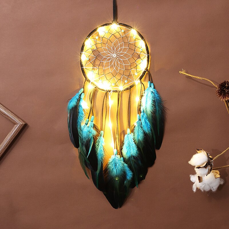 Moderne Stijl Handgemaakte Weave Dromen Catcher Pendantcolorful Stenen Tree Of Life Dreamcatcher Decor Opknoping Meisje Room Decor: D with light
