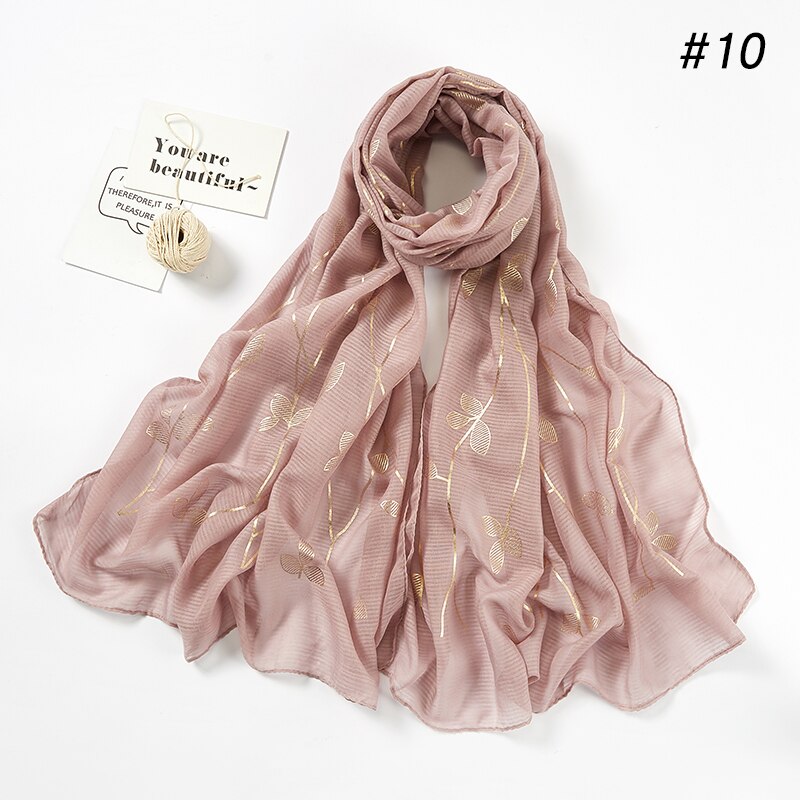 Heißer stanzen Gold Blatt aufbringen Hijab Schal Beliebte funkeln Blumen- Muslimischen Stirnband Kopf Wickeln Frauen Islamischen Schleier Turban Lange Schal: 10 Gummi Rosa