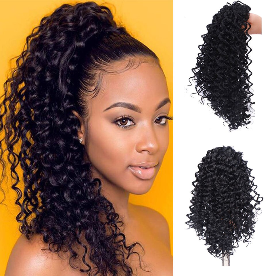 Lupu Kinky Krullend Zwart Synthetische Pruik Clip In Warp Paardenstaart Hair Extensions Voor Afro-amerikaanse Meisje