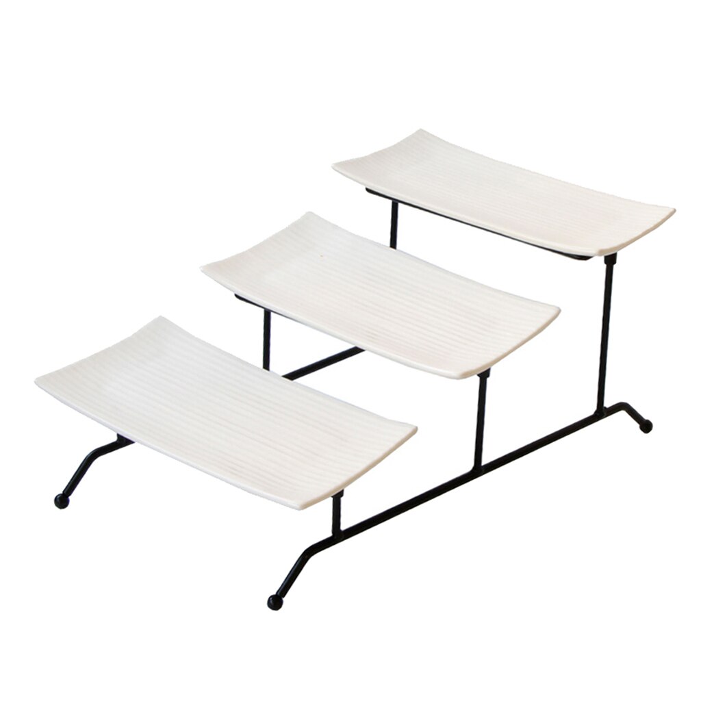 Layer Fruit Plate Cheese Displays Collapsible Rack with 3 Porcelain Serving Platters Tea Snack Tray