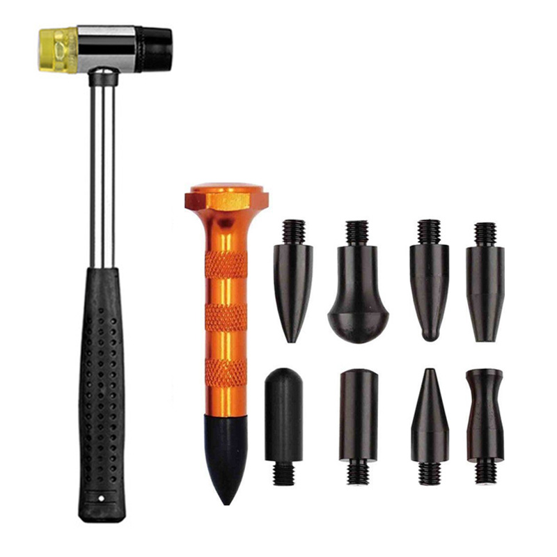 Kit de herramientas de reparación de abolladuras de coche, hoja de carrocería de coche, eliminación de golpes sin pintura, Kit de extractor de martillo inverso, herramientas manuales completas, piezas de automóvil: green