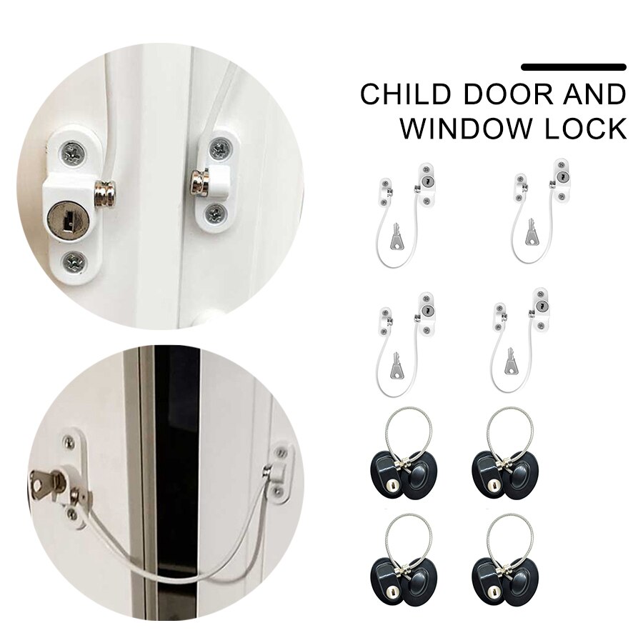 8 unids/set de cerraduras de ventana para niños, correas de bloqueo de armario de protección para niños, limitador de cerraduras de seguridad para bebés de acero inoxidable para ventanas infantiles