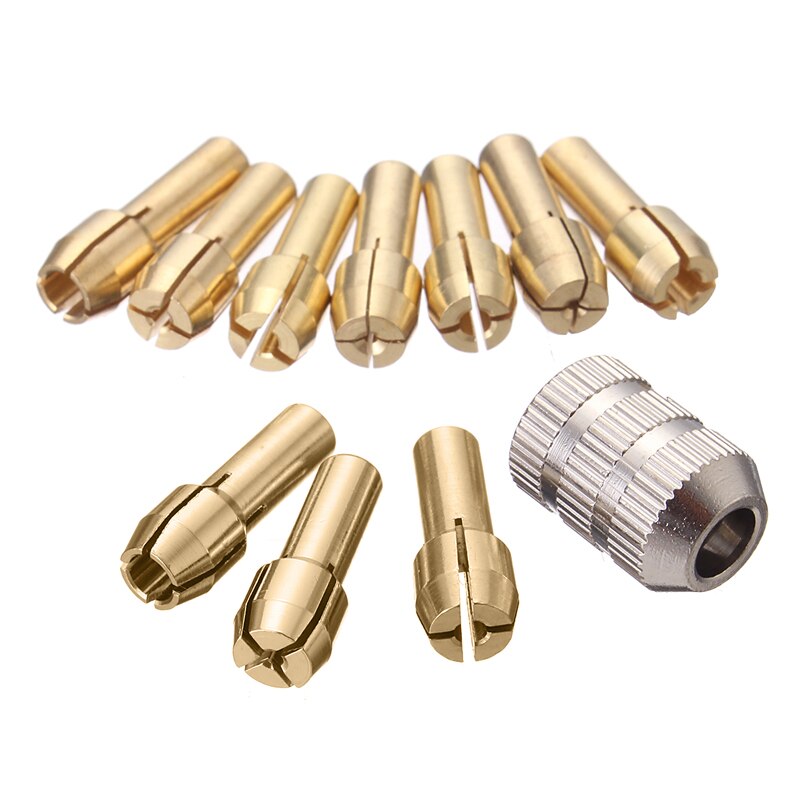 10 stk mini bor messing kobber collet chuck 0.5-3.2mm 4.3mm skaft med skruemutter for dremel roterende verktøy mini verktøy