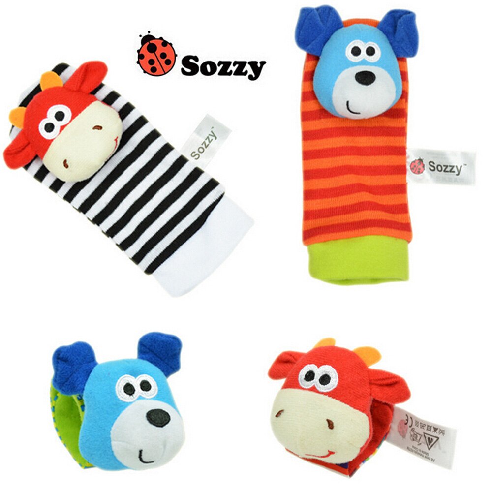 4 stk/parti sozzy babylegetøj havebug håndledsrangle og fodstrømper 4 stil (2 håndledsrangler 2 sokker) til babyer
