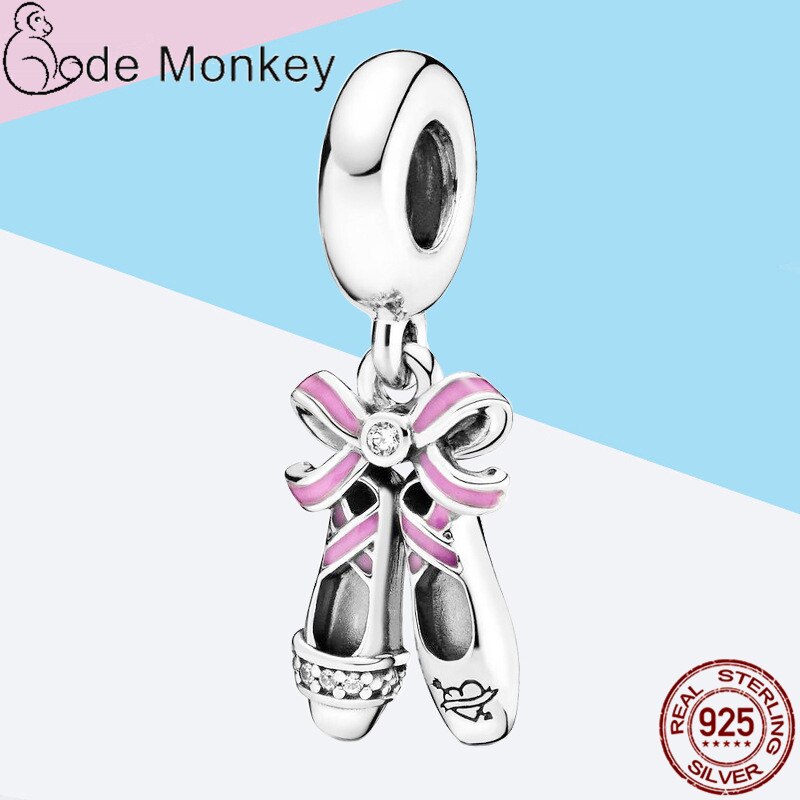 Zapatos de Ballet de Plata de Ley 925 CodeMonkey con cuentas y Original para mujer fabricación de joyas DIY CMS1508