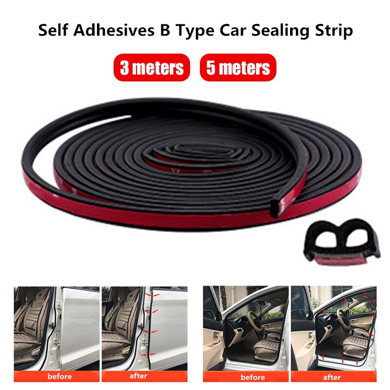 Auto Sealing Strip Car Sealing Strip Universal Sealing Strip Dustproof Adhesives B Type Black Durable
