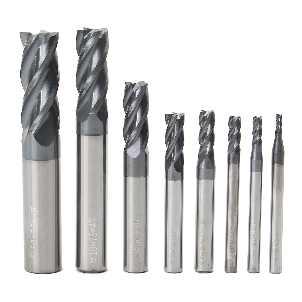 8 Stks/set 4 Fluiten Carbide End Mill Set Wolfraam Staal Base Metalen Frees Tool Cnc 2-12 Mm met Blue Case