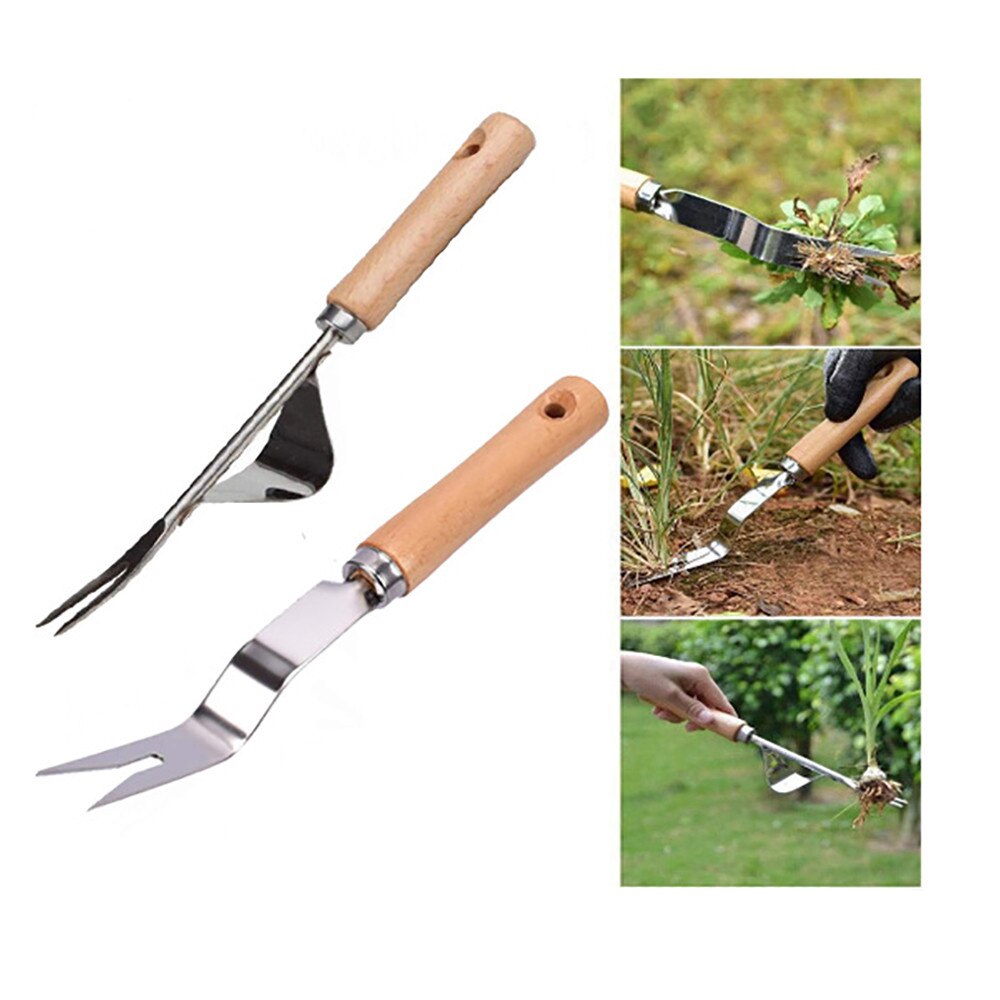 1Piece Manual Weeder Fork Stainless Steel Wood Handle Gardening Weeding Tool Garden Transplanting Digging Tools
