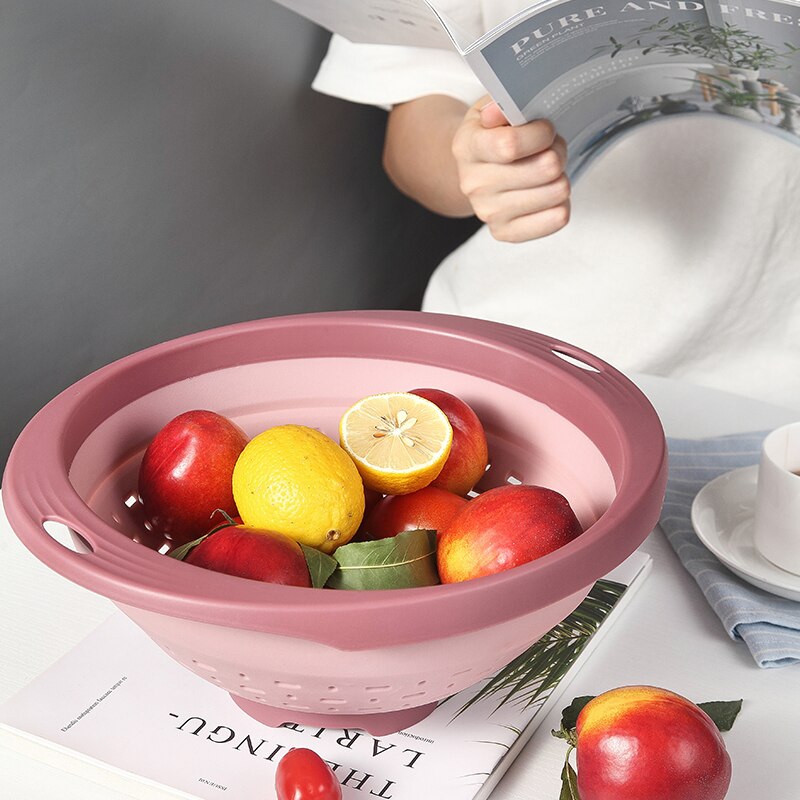 Retractable Folding Drain Basket Colander Vegetables Fruits Basket Pink Gray Bowls Drain Water Filter Bas Kitchen Folding