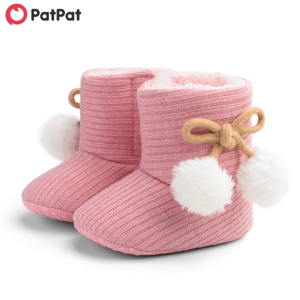 PatPat Baby Kleinkind Mädchen Gestrickte Bowknot Flusen Ball Prewalker Schuhe Baumwolle Kleinkind Schnee Stiefel für Baby Mädchen Schuhe