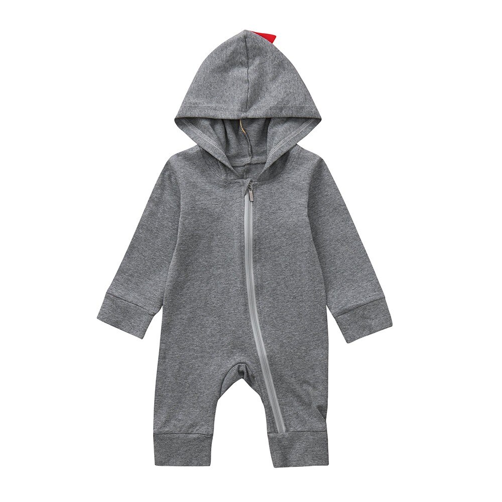 Pasgeboren Baby Jongens Meisjes Dinosaurus Rits Hooded Romper Jumpsuit Outfits Kleding cut vetement bebe Cartoon kleding: Gray  / 24M