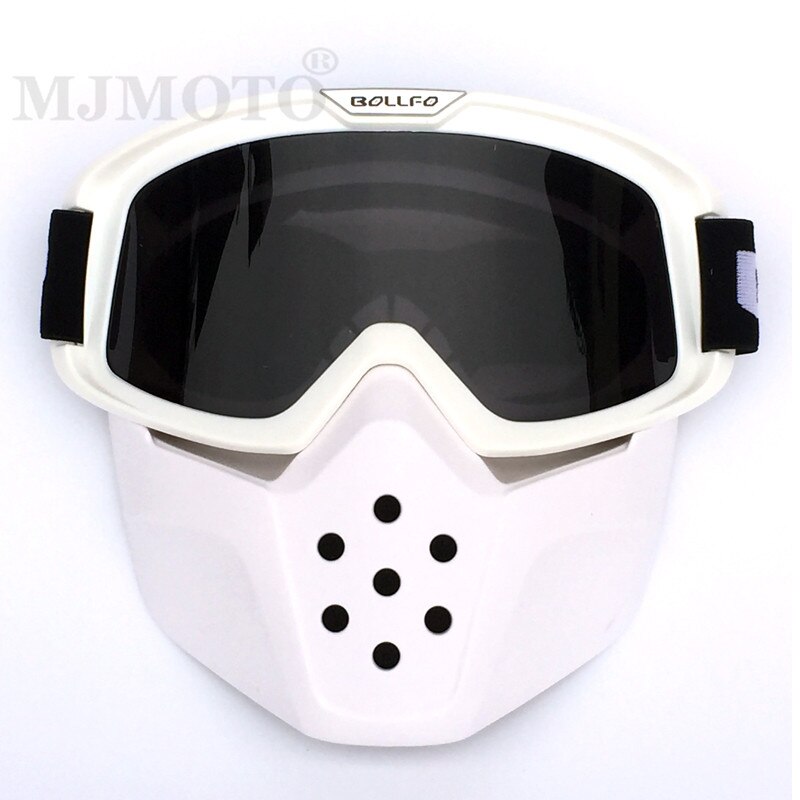 Gafas de protección para casco de Motocross para hombre y mujer, lentes de protección para casco de moto tipo tiburón, a prueba de viento, Estilo Vintage, para esquí: white black