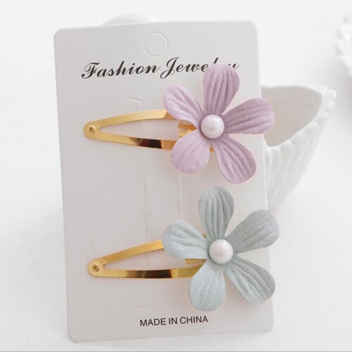 2 pçs criança meninas do bebê crianças pérola flor bohemia grampos de cabelo acessórios grampos de cabelo dos desenhos animados barrette presente foto: B