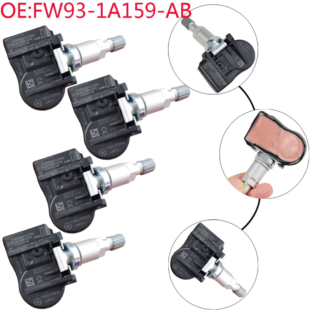 4PCS TPMS Tire Tyre Pressure Monitoring System Sensor FW93-1A159-AB For Peugeot 207 208 307 407 408 508 607 807 1007 433MHz