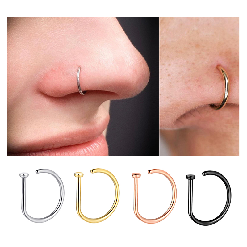 Aro de tornillo para nariz de 20G, aro hipoalergénico de acero inoxidable en forma de D, joyería para Piercing para nariz para mujeres y hombres