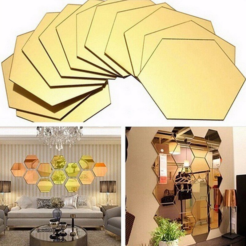 12 Pièces 3D Hexagone Miroir Stickers Muraux Acrylique Amovible BRICOLAGE Art Décoration Murale Autocollants Décor À La Maison Salon Miroir Décoratif