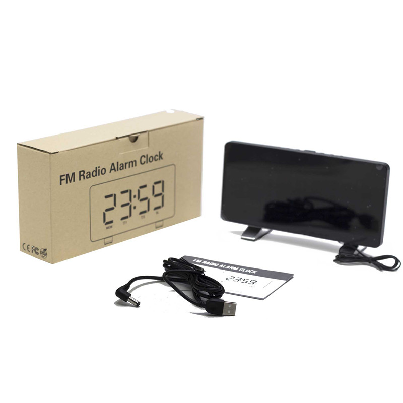 6 tums fm-radio väckarklocka stor led-skärm stöd för dubbla larm snooze tidsminnesfunktion med usb-laddningsport eu/us-kontakt
