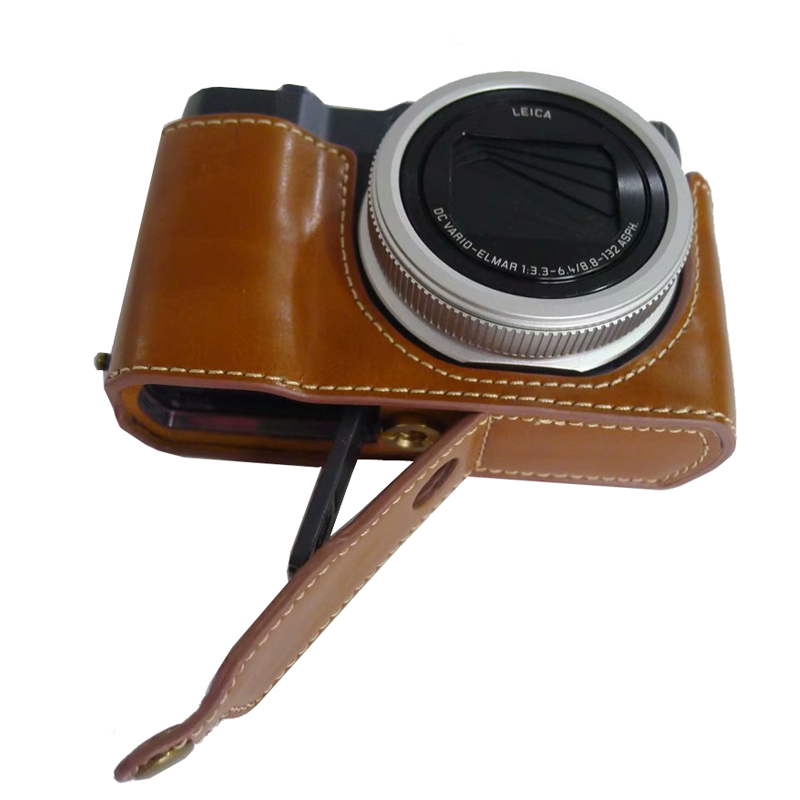 Étui en cuir pour appareil photo demi-corps pour panasonic TZ200 ZS220 housse portable avec ouverture de la batterie: Brown
