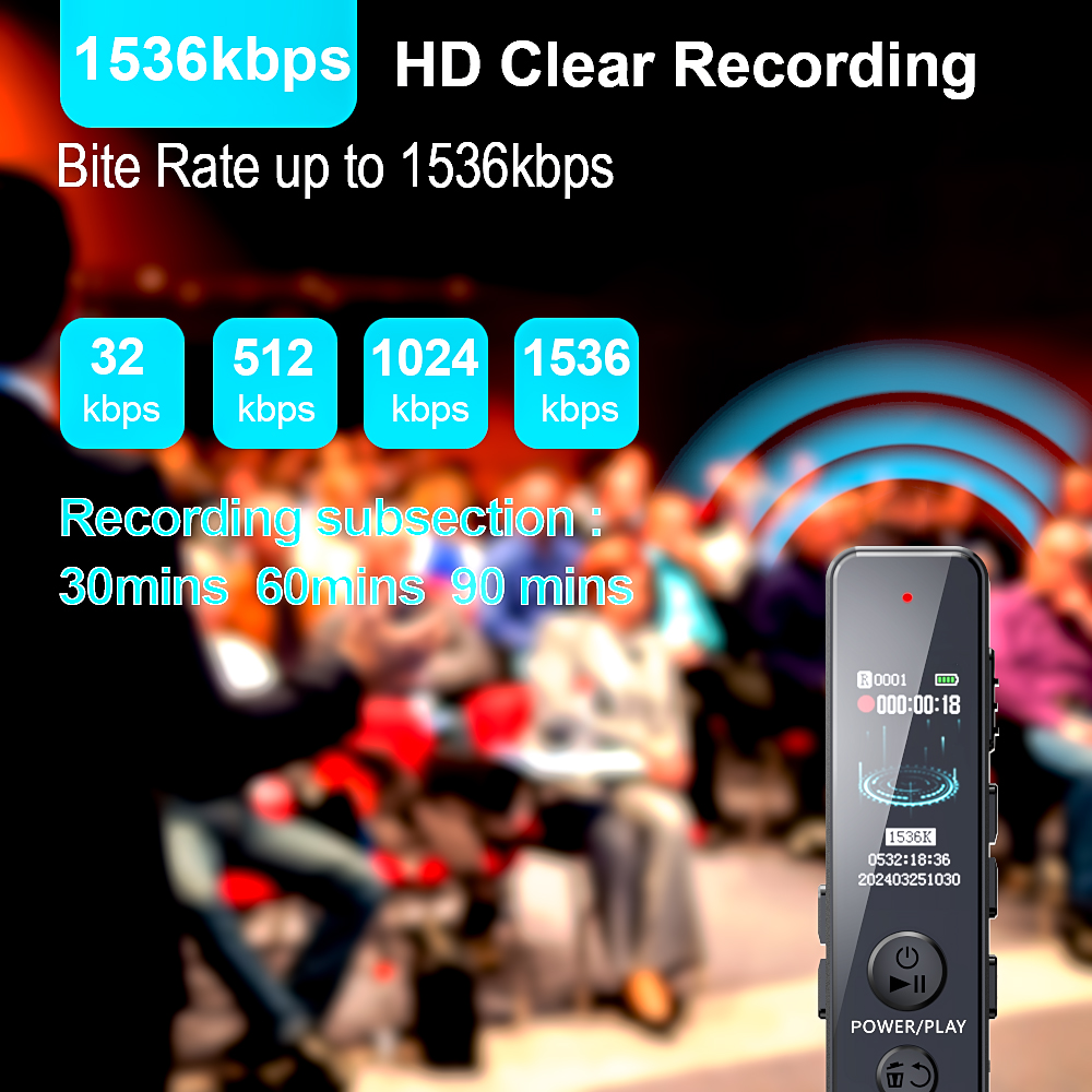 Vandlion V76 Mini Recorder Pen Terug Clip Ruisonderdrukking Draagbare Dictafoon Externe Luidspreker WAV 1536 kbps HiFi Audio-opname