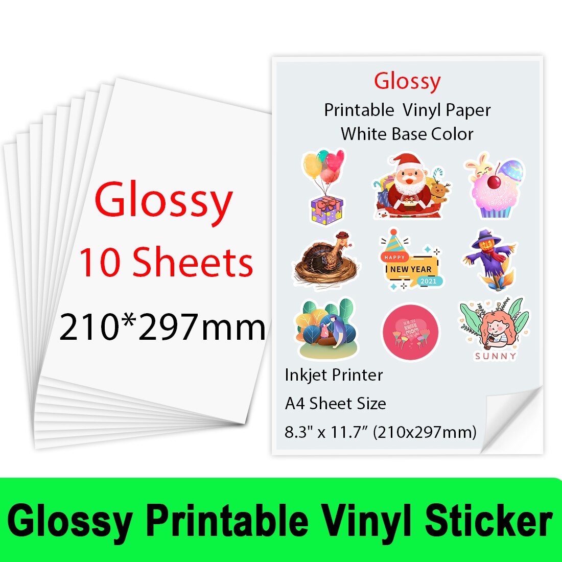 10 /20Sheets Matte Printable Vinyl Sticker Papier A4 Zelfklevende Kopieerpapier Inkjet Printer Papier Voor Inkjet printer Diy Ambachten: 10 Sheets Glossy