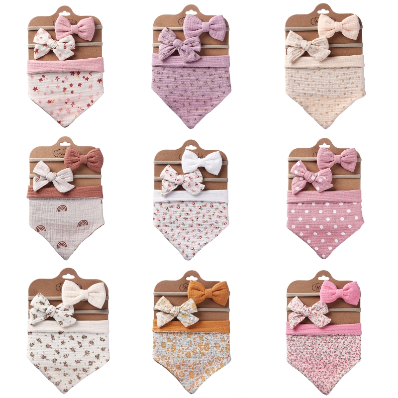 3 pz/set cotone bavaglino fiocco fascia pulsante regolabile triangolo Saliva asciugamano stampa neonato ragazzo ragazza alimentazione Burp panno
