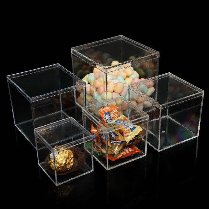 Cajas acrílicas transparentes con cubierta,caja transparente organizador de plástico maquillaje, pequeño , caja de embalaje cuadrada, contenedor de almacenamiento de dulces de comida para el hogar cajas de almace