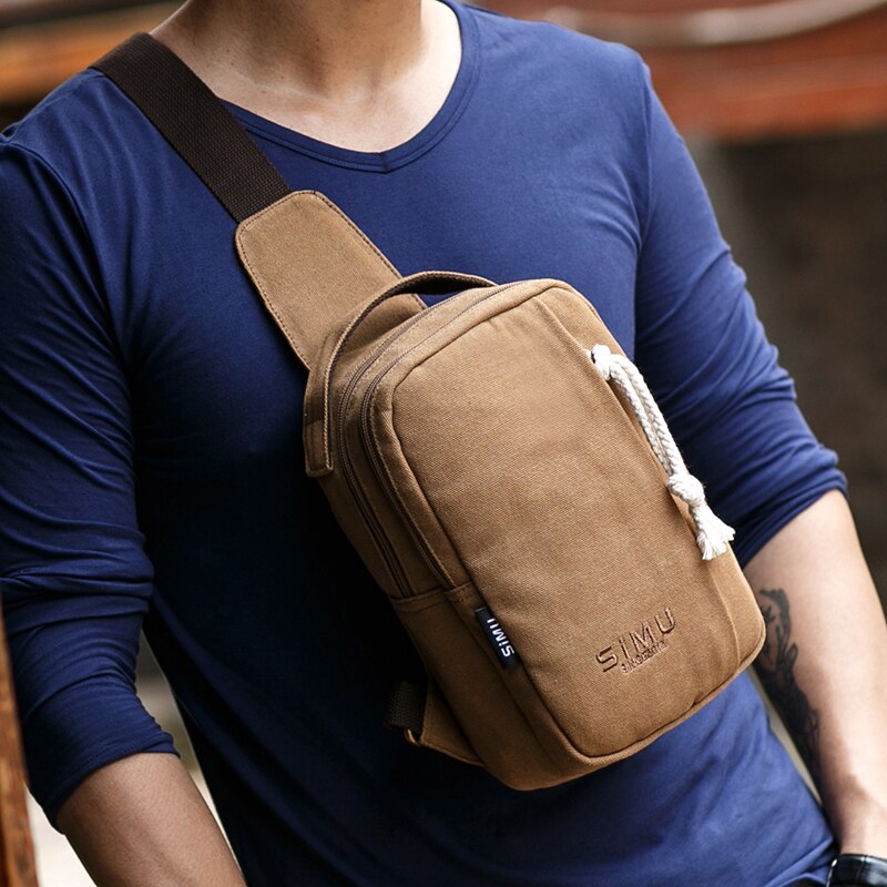 Borsttas heren sling bag grote capaciteit handtas heren katoenen canvas -verkoop crossbody tas casual schoudertas