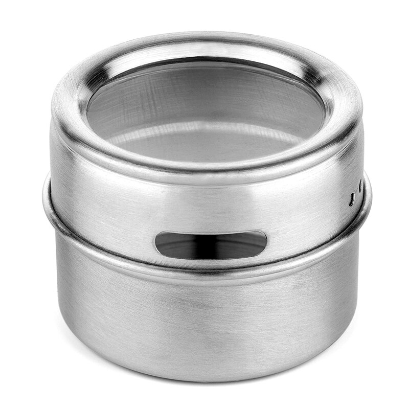 Magnetisk krydderkrukke med et sterkt gjennomsiktig toppdeksel. rustfritt stål rund lagring krydderkrukke, riste eller vende, magnetisk boks,
