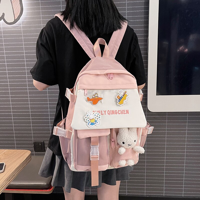 Patchwork Girls Backpacks Preppy Style Large Capacity for Teenagers Waterproof School Bags Shoulder Bags
