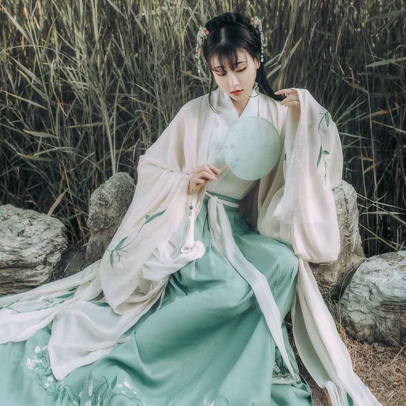 Hanfu-Costumes de danse chinoise pour femme, Costume de la dynastie Qing, robe traditionnelle chinoise ancienne, Costume de scène féerique: top skirt cardigan / L