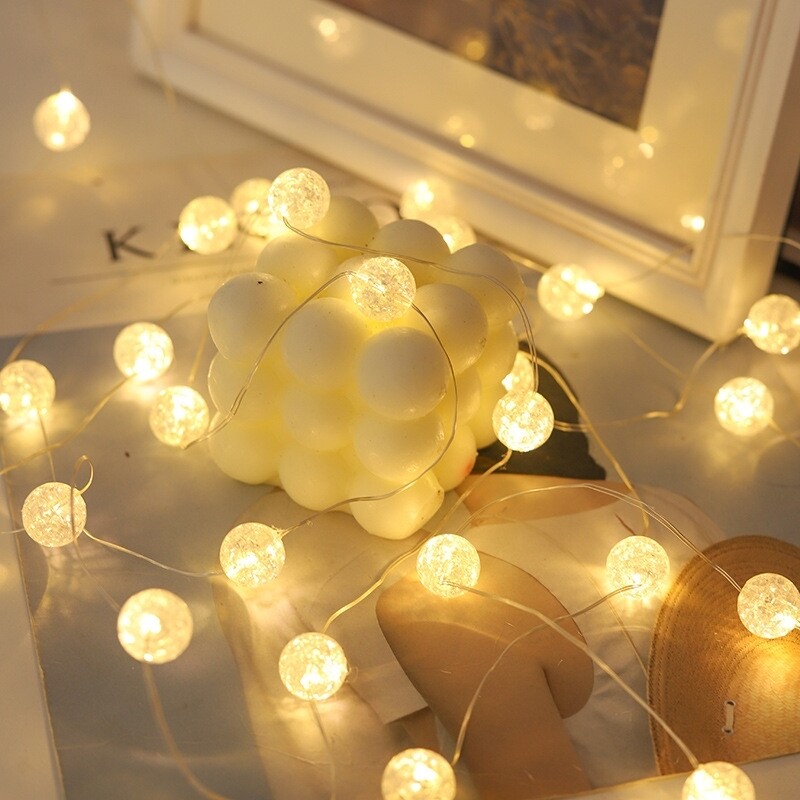 Led Lichtslingers Knop Op Batterijen Werkende Kristallen Bol Verlichting Waterdichte Zonne-Energie Patio Licht Voor Kerst Kamer Decor