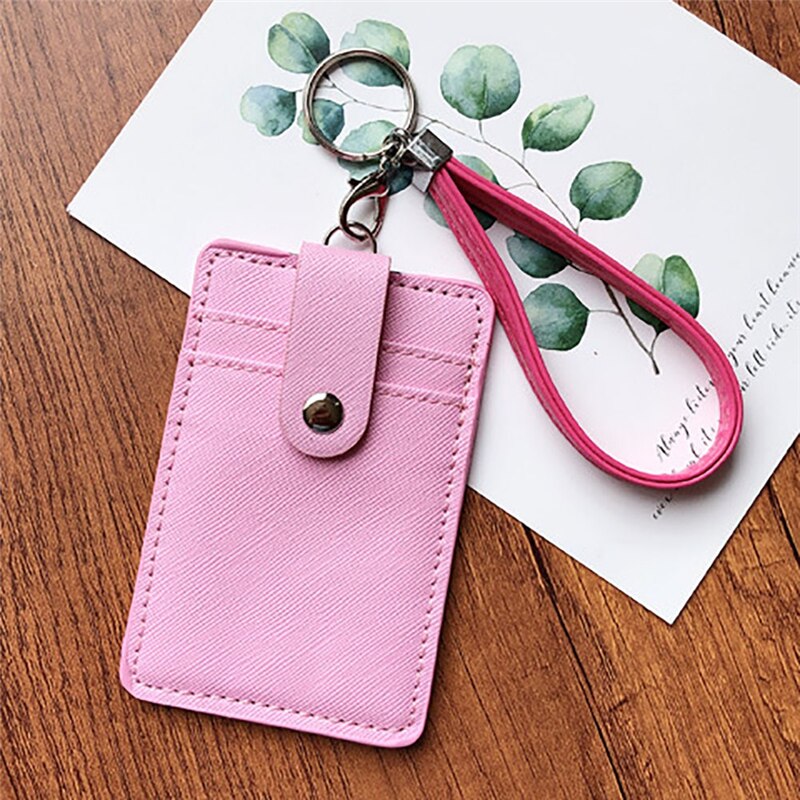Pu Lederen Badge Houder Kantoor Key Id-kaart Houders Mini Portemonnee 3-Slot Lanyard Credit Card Bus Kaart Tas reizen Accessoires