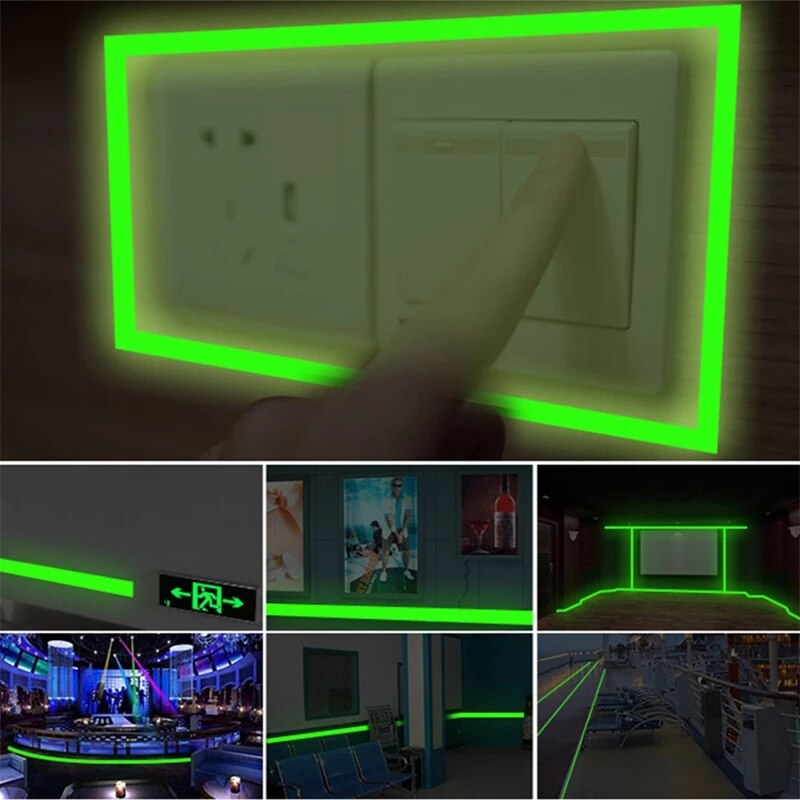 Cinta autoadhesiva luminosa de 1,5 cm x 1m cinta de visión nocturna que brilla en la oscuridad, advertencia de seguridad, cintas decorativas para el hogar