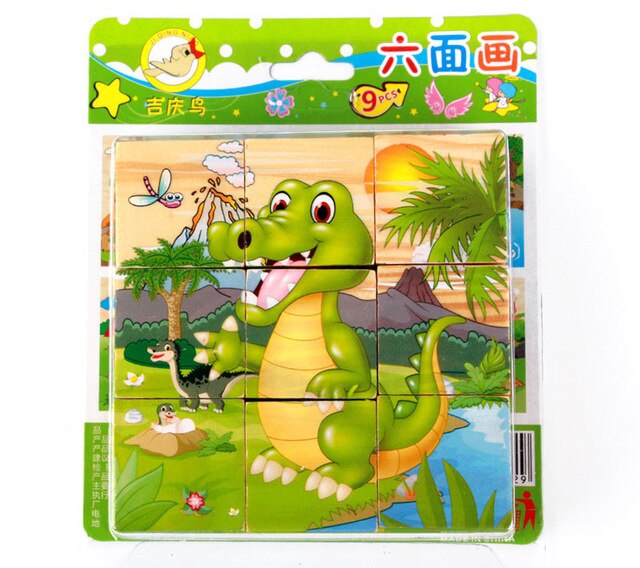 9 teile/satz Karikatur 6 Seiten Malerei 3d Würfel Puzzle Holz Puzzle Ebene Obst Verkehrs früh Bildung Lernen Spielzeug Für freundlicher: Grau