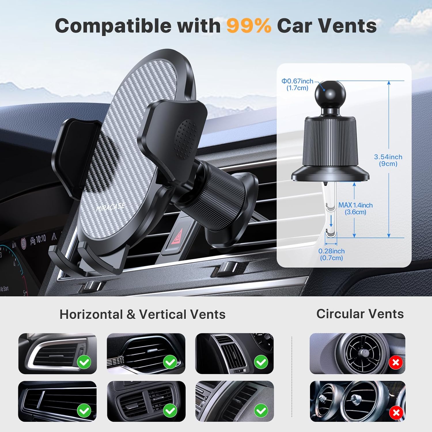 Soporte para teléfono de coche, soportes para teléfono para su coche con Clip de gancho de Metal, soporte para teléfono móvil con ventilación de aire, soporte Universal para coche