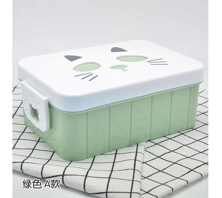Plastic Cartoon Children's Lunch Box Student Sealed Lunch Box Microwave Oven Bento Lunch Box: Green
