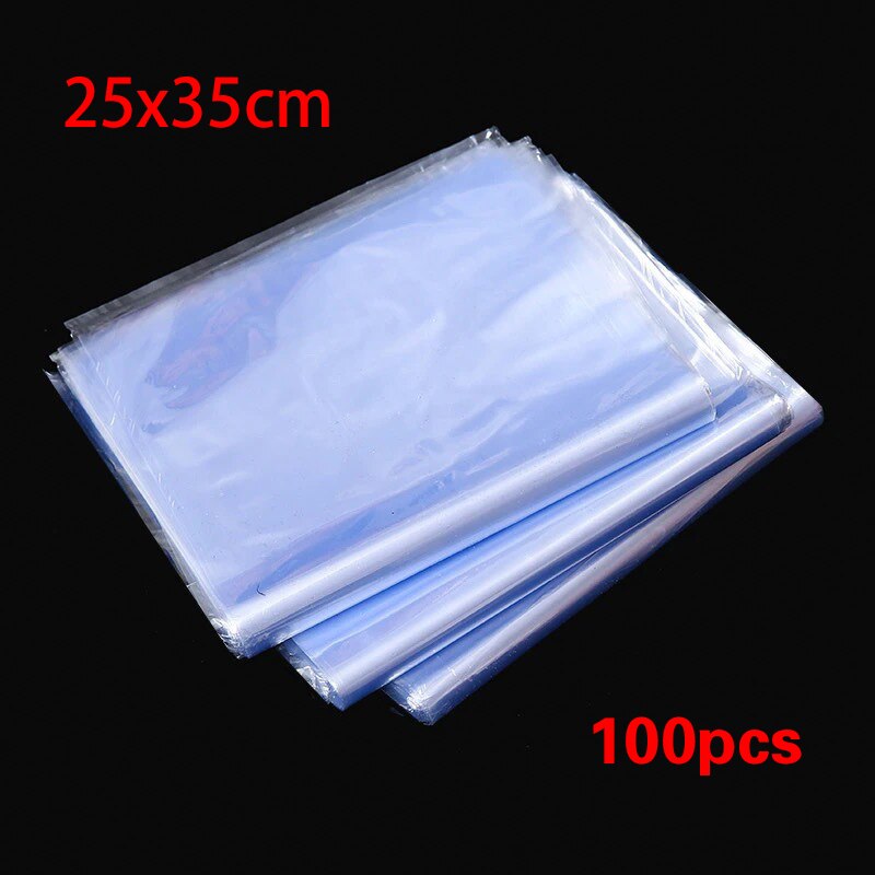 100 PCS PVC Shrink Wrap Bags Clear Membrane Plastic For Soaps Bottles Bath Bombs Packaging Baskets 5 Sizes: 25X35