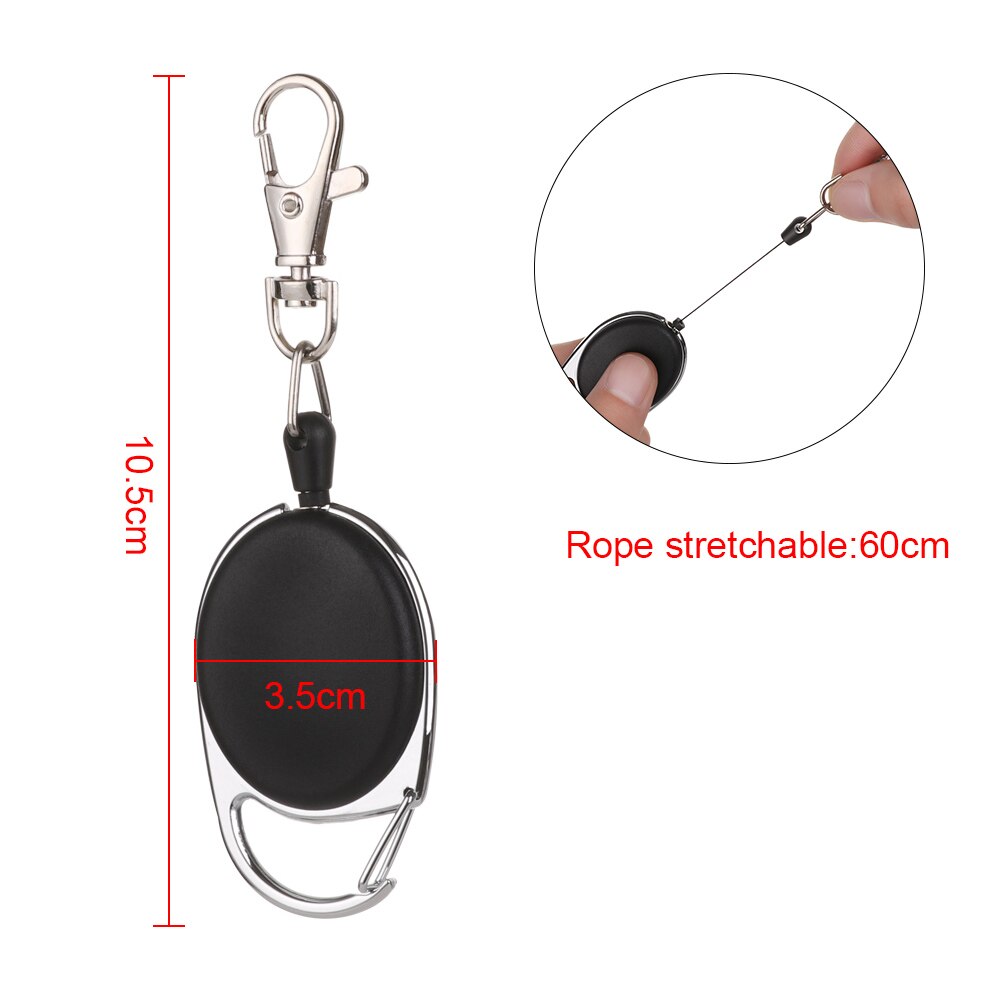 1Pc Retractable Keyring Keychains Stainless Steel Reel Clip Badge Holder ID Card Key Ring Carabine Anti-lost Outdoor Belt Clip: black 1