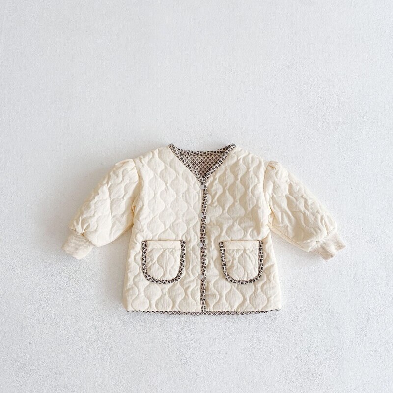 Winter Kids Jongens Meisjes Jas Beige V-hals Open Stitch Pocket Innerlijk Omkeerbare Kleding Kids Warme Jas E5005: 66cm 0-6Months