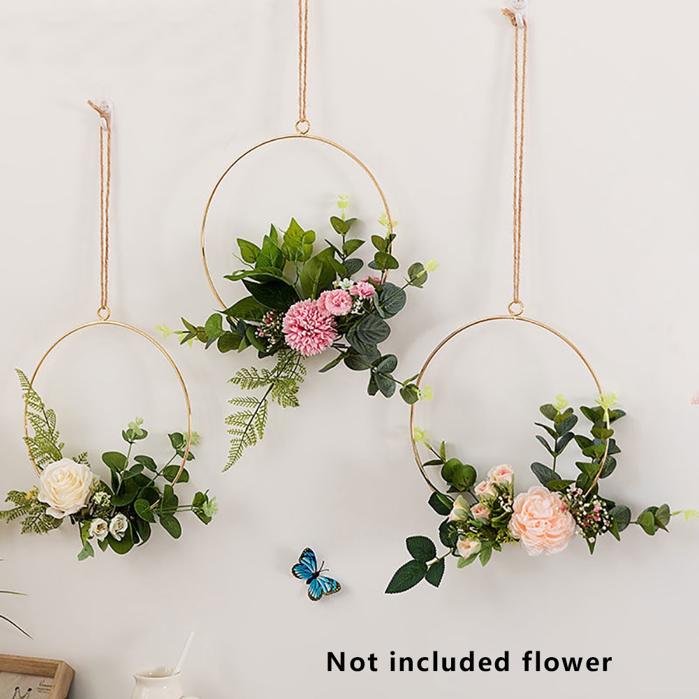 Artificial Flower Hoop Frame Wall Hanging Bride Wreath DIY Wedding Home Decor Geometric Nordic Style Rack Iron Ring Party