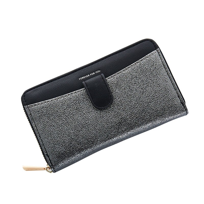 Brand Patchwork Women Short Clutch Wallet Large Capacity Wristband Wallets Female Purse Lady Purses Zipper Card Holder Carteras: Black