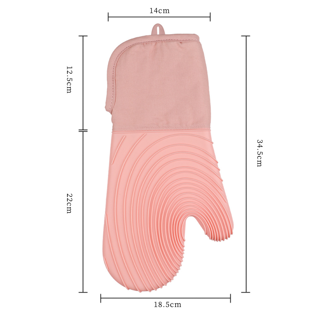 Insulation Gloves, Microwave Oven Silicone Kitchen Anti-scalding Gloves, Thick Cotton Non-slip Waterproof Oven Gloves: Pink