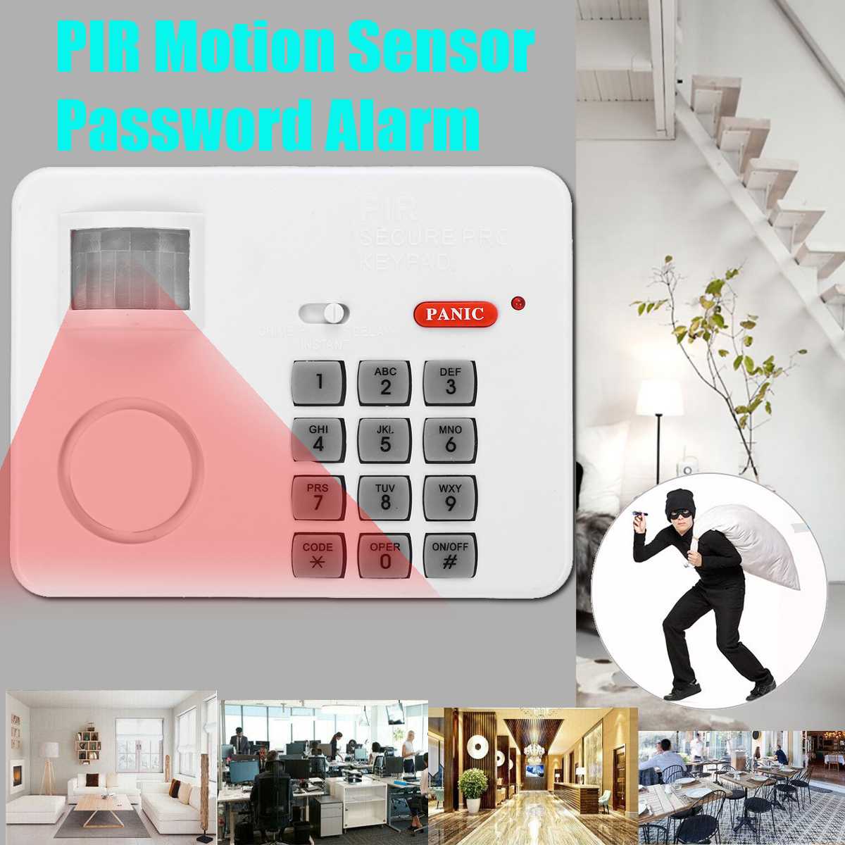 2pcs Wireless Motion Sensor Alarm with Security Keypad PIR Home Garage Shed Caravan white