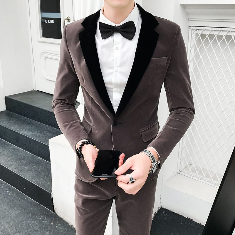 Scenjackor herr indiska kostymer röd sammet enkel kostym abrigo casual hombre kavaj herr slimmade blazers: Grå / M