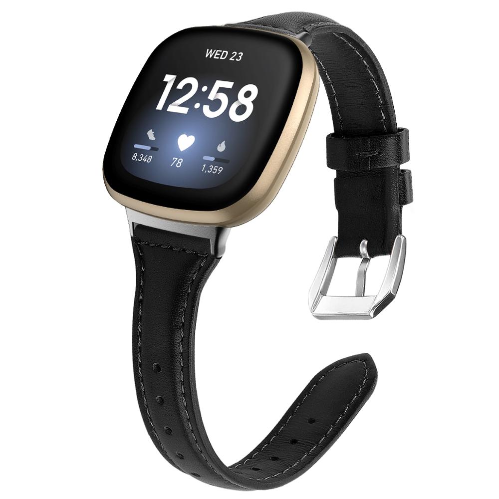 Bracelet en cuir véritable Fitbit Versa 3 / Sense (noir